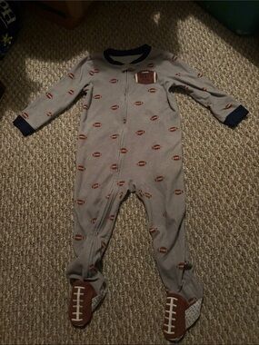 Carter’s Grey Football-Print Zip Front Baby One-Piece